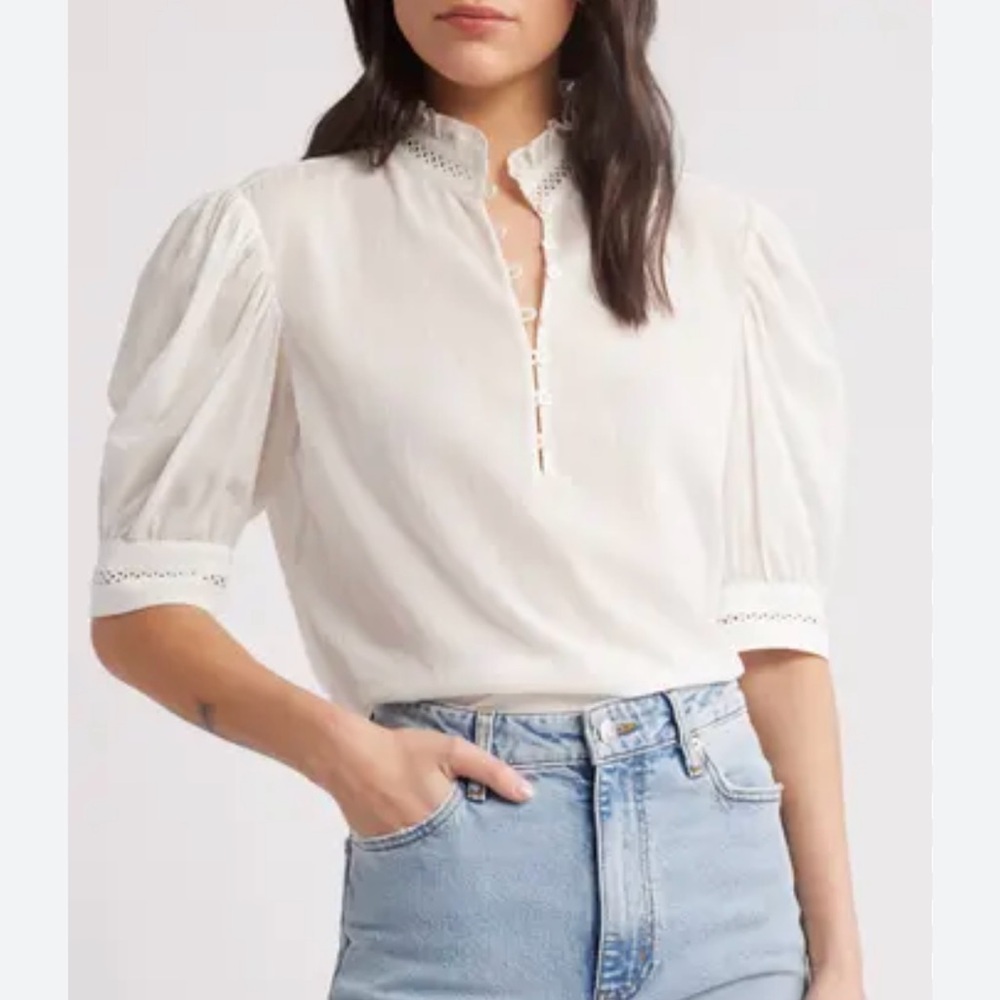 Frame The Ruffe Collar White Top Blouse size M
